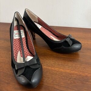 Bettie Page Shoes By Ellie Women's Black Bow Retro Pumps Size 10 NWOB